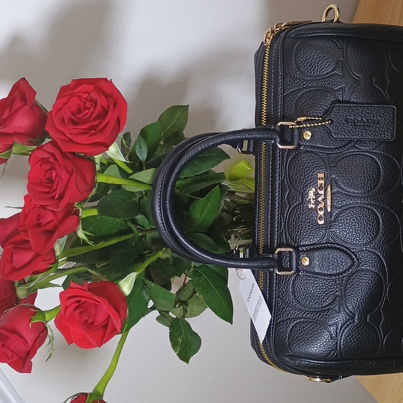 NWT! Coach Black Embossed Leather Rowan Large Satchel In Signature Leather - Picture 5 of 6